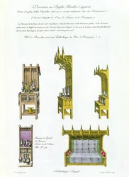 Fifteenth century French and Burgundian furniture, from Monuments Francais, lithograph by Amedee Peree, 1839